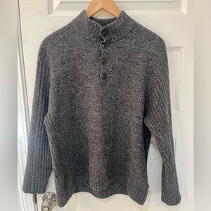 Bobby Jones Gray Wool Cashmere Mock Neck Button Sweater XL( Fits Like A Sz Med)